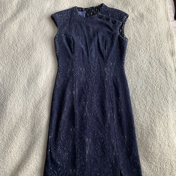 KAY Unger Navy Blue Open Crochet Lace White Under size 2 - Picture 6 of 16